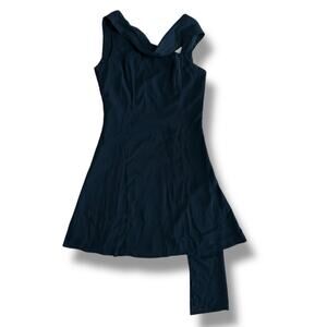 Commense Women’s Small Black Asymmetrical Cowl Neck Midi Dress NWT Evening Party